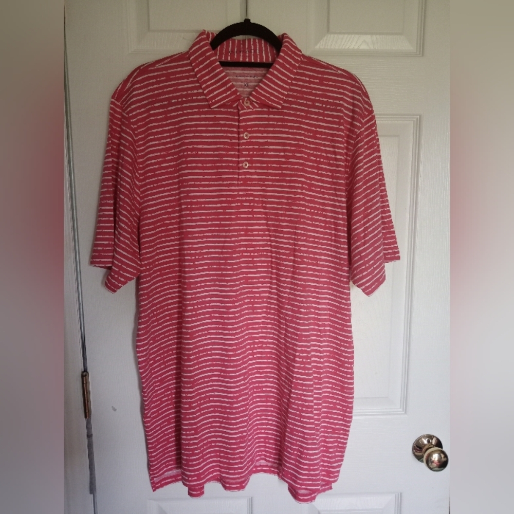 B. Draddy Pink and White Striped Polo Shirt Men's Size XL